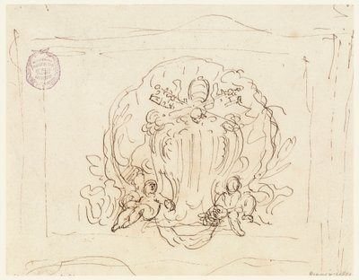 Teckning, Tavla med påven Benedictus XIV:s vapensköld med snäcka som bakgrund, 1740-58 av Filippo Marchionni