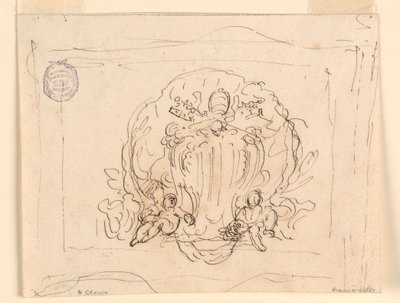 Teckning, Tavla med påven Benedictus XIV:s vapensköld med snäcka som bakgrund, 1740-58 av Filippo Marchionni