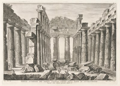 Interiörvy av Hexastyle Hypaethral Temple från norr, från Antichit? av Pesto (Paestums antikviteter) av Filippo Morghen