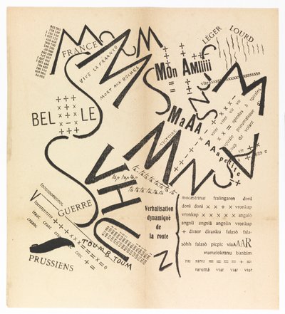Konsonantord vokaler siffror i Frihet. De futuristiska orden, 1915. av Filippo Tommaso Marinetti