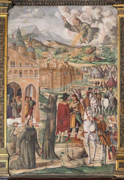 Helgonet som visar sig för den välsignade Luca Belludi och förutsäger befrielsen av Padua, School of the Saint av Filippo da Verona