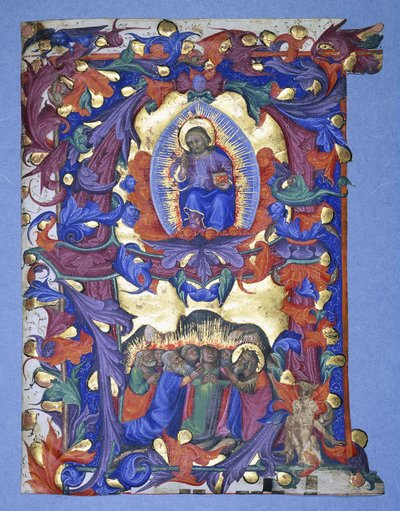 Ett stort historiskt "A" med en skildring av Kristi himmelsfärd, c.1450 av Filippo di Matteo Torelli