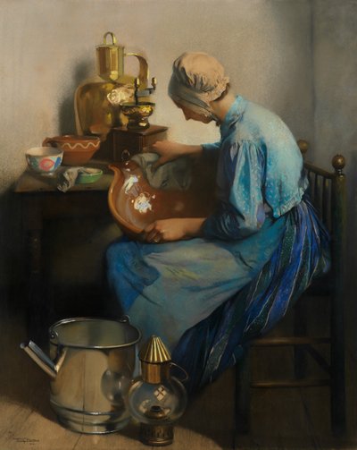The Cleaning Lady (olja på duk) av Firmin Baes
