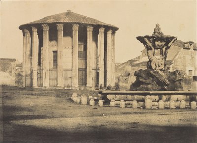 Tempel av Vesta och fontän, Piazza Bocca della Verita, ca. 1855. av Firmin Eugène Le Dien.