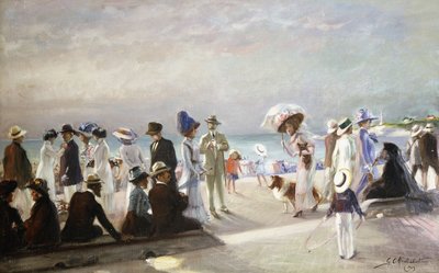 Strandscen; Scene de Plage av Firmin Marcelin Michelet