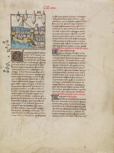 Hannibals flotta seglar till Spanien av First Master of the Bible historiale of Jean de Berry