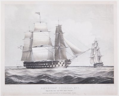 Amerikanska fartyg nr 1, ca 1845 (litho) av Fitz Henry (after) Lane