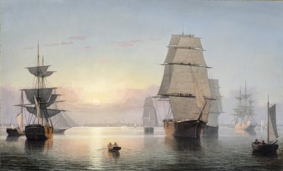 Bostons hamn, solnedgång av Fitz Henry Lane