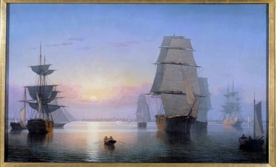 Boston Harbor i den nedgående solen 1850 Målning Fitz Hugh Lane (1804-1865) 1850 Privat samling av Fitz Henry Lane