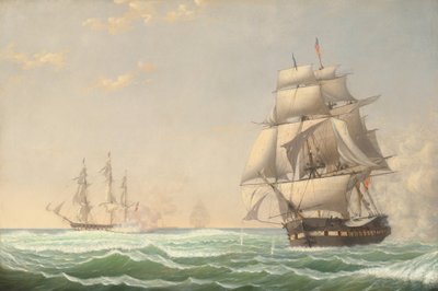 Förenta staternas fregatt "president" engagerar den brittiska skvadronen, 1815 av Fitz Henry Lane