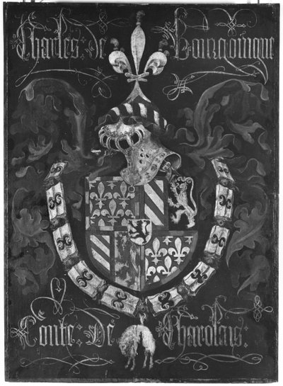 Charles de Bourgognes vapen (1433-77) Greve av Charolais, 3:e kapitlet av Orden av det gyllene skinnet, Dijon, 1433 av Flemish School