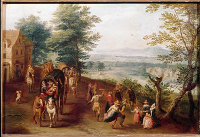 Country dance Village partyscen. Målning av den flamländska skolan. 1600-talets Lissabon, Museo di Arte Antica av Flemish School
