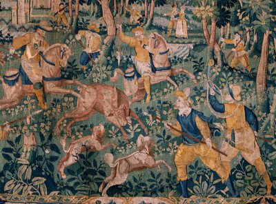 flamländsk gobeläng. Rådjursjakt (Hunting a deer). Atelier i Oudenaarde. 295x331 cm. Inv (82941)-1 / PRIVAT. 1600-talet. av Flemish School