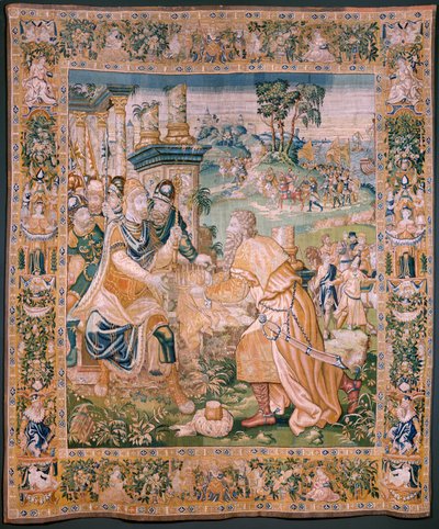 flamländsk gobeläng. Alexander erbjuds en krona (Alexander erbjuds en krona). Atelier i Oudenaarde. 384x316 cm. Inv (83024)-5 / 00009. 1600-talet. av Flemish School