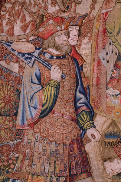 flamländsk gobeläng. Serien Moralities: The Virtue of the honors (De deugd van de Honores, The Virtue of honors). Ca 1520. Detalj av Flemish School