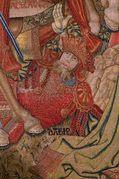flamländsk gobeläng. Serien Moralities: The virtue of the honors (De deugd van de Honores, The Virtue of honors). Ca 1520. Detalj av Flemish School