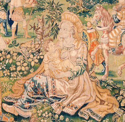 flamländsk gobeläng. Serien Judiths bok. Judith före Holofernes (Judith ante Holofernes). Femte gobeläng i serien. Tillverkning Nederländerna, Bryssel(?). Andra hälften av 1500-talet. Tyg Ull. Plats Church of Saint Nicholas of Bari (mus av Flemish School