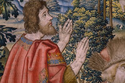 flamländsk gobeläng. Serien The History of Saint John the Baptist: The Baptism of Christ (Het doopsel van Christus). Bryssel ateljé. 1515-1520. av Flemish School