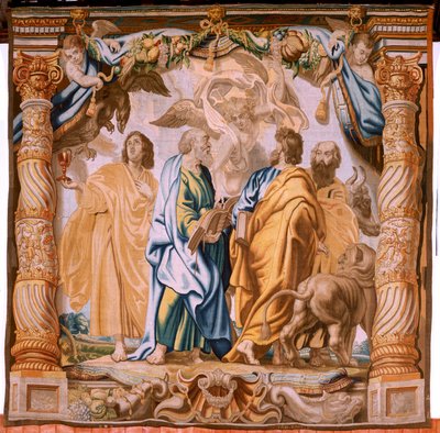flamländsk gobeläng. Serien Nattvardens triumf. De fyra evangelisterna (Los cuatro evangelistas). Elfte gobeläng i serien. Modell Peter Paul Rubens. 1626-1628. Tillverkning Jan II Raes, Hans Vervoert, Jacques Fobert, Bryssel av Flemish School