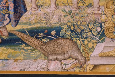 flamländsk gobeläng. Serien Vertumnus och Pomona: Vertumnus förvandlad till en bonde (Vertumnus som bonde, Vertumno transformado och jordbrukare). Studio Willem de Pannemaker. ca 1545-1550. Detalj. av Flemish School
