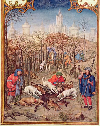 Fol.12v December månad: Jakt på vildsvin, från Breviarium Grimani, c.1515 av Flemish School