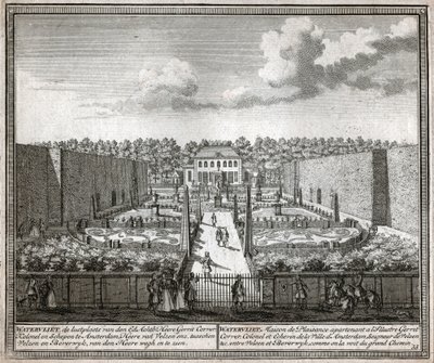 fransk trädgård. (gravyr av Flemish School