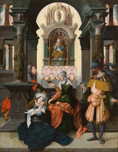 Helig familj med St. Anne och St. Joachim, 1525 (olja på ekpanel) av Flemish School