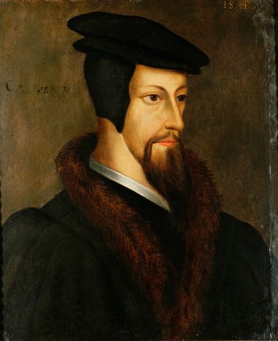 Jean Calvin som ung man ... (olja på trä) av Flemish School