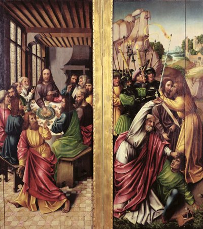 Kyss av Judas och Nattvarden, c.1500 av Flemish School