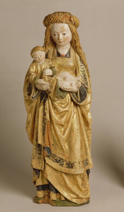 Madonna and Child, School of Mechelen, ca 1500 (polykrom & förgylld ek) av Flemish School