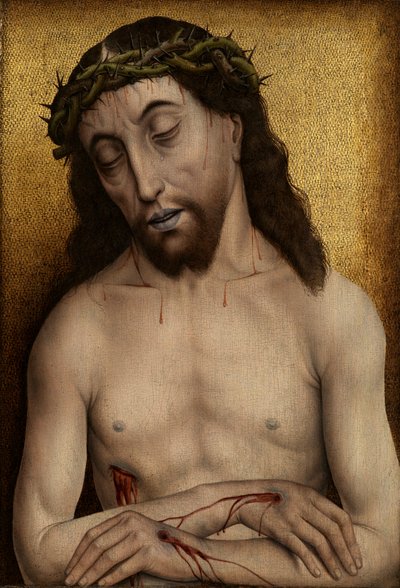 Man of Sorrows (olja på panel) av Flemish School