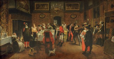 Maskerade gäster med musiker (se 254067) av Flemish School