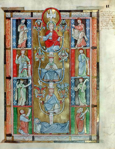 Ms 340 fol.11r The Tree of Jesse, från De Laudibus Sancte Crucis av Rabanaus Maurus (c.780-856) från Anchin Abbey av Flemish School