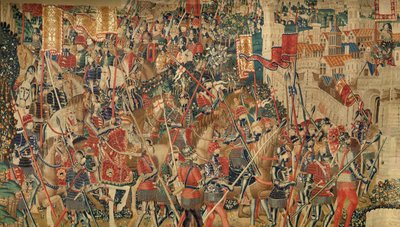 Sockenmuseum för gobelänger (Parish Museum of Pastrana Tapestries). flamländsk gobeläng. Conquest of Tanger (Taking of Tangier, De inname van Tanger). Serie Erövringar av kung Alfonso I av Portugal. Tournai. Ull och siden av Flemish School