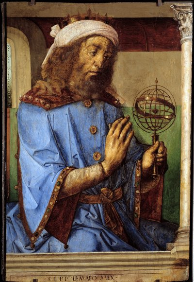 Porträtt av Ptolemaeus (Claudius Ptolemaeus, ca 90-168), grekisk astronom. Målning av Pedro Berruguete (ca. 1450-före 1504) och Just Of Ghent (1435-1480) Ec. Flam av Flemish School