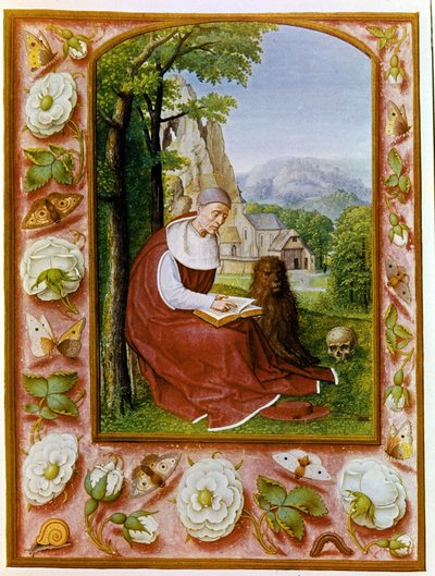 Porträtt av St. Hieronymus. Grimani Breviary med anor från 1490 - 1510 i Marciana Library, Venedig. av Flemish School