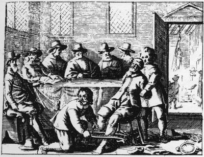 Straffet av Tincers tillfogar en trollkarl - gravyr från 1725 i "" La Sorcellerie demasquee"" (