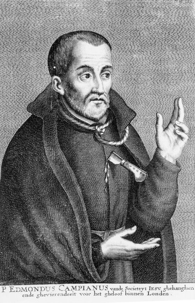 Saint Edmund Campion, från ett tryck gjort av Jacques Neeffs av Flemish School