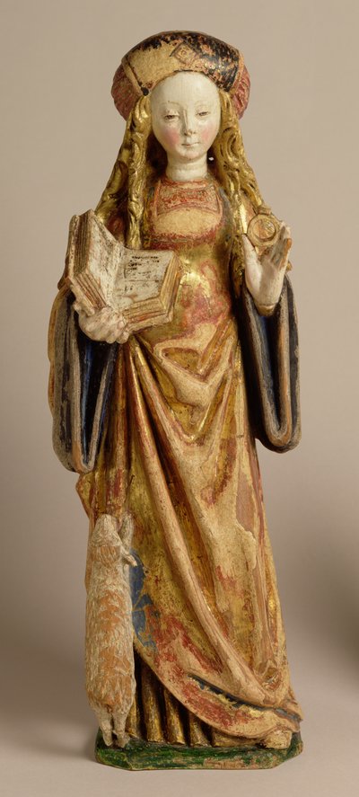 St. Agnes, School of Mechelen, ca 1500 (polykrom och förgylld ek) av Flemish School