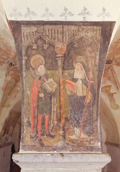 St. Bavo och St. Amalberga av Maubeuge, väggmålning från kryptan, ca 1480-1540 av Flemish School
