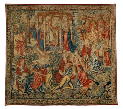 Tapestry, A Moral Allegory of Man or Justice Attacking Man, tillverkad i Flandern, Belgien, cirka 1500 (ull och siden) av Flemish School