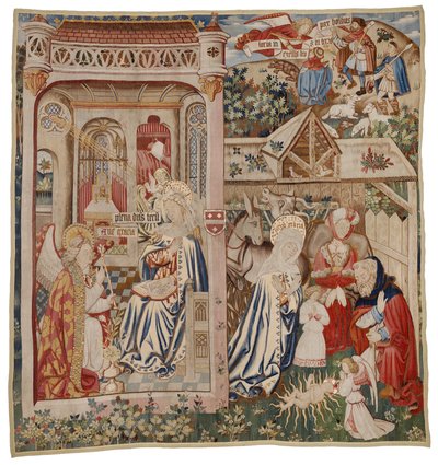 Gobeläng föreställande bebådelsen och födseln, Tournai (ull) av Flemish School