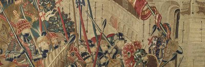 Gobeläng som visar erövringarna av kung Alfonso V av Portugal (Conquistas de Alfonso V de Portugal), Tournai. Detalj. (Ull och siden) av Flemish School