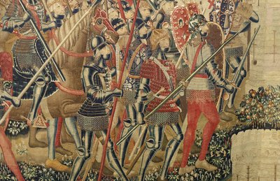 Gobeläng som visar erövringarna av kung Alfonso V av Portugal (Conquistas de Alfonso V de Portugal), Tournai. Detalj. (Ull och siden) av Flemish School