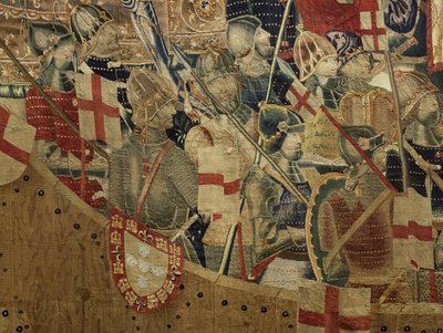 Gobeläng som visar erövringarna av kung Alfonso V av Portugal (Conquistas de Alfonso V de Portugal), Tournai. Detalj. (Ull och siden) av Flemish School