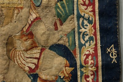 Gobeläng som visar erövringarna av kung Alfonso V av Portugal (Conquistas de Alfonso V de Portugal), Tournai. Detalj. (Ull och siden) av Flemish School