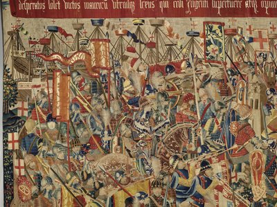 Gobeläng som visar erövringarna av kung Alfonso V av Portugal (Conquistas de Alfonso V de Portugal), Tournai. Detalj. (Ull och siden) av Flemish School