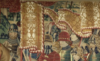 Gobeläng som visar erövringarna av kung Alfonso V av Portugal (Conquistas de Alfonso V de Portugal), Tournai. Detalj. (Ull och siden) av Flemish School