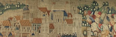 Gobeläng som visar erövringarna av kung Alfonso V av Portugal (Conquistas de Alfonso V de Portugal), Tournai. Detalj. (Ull och siden) av Flemish School