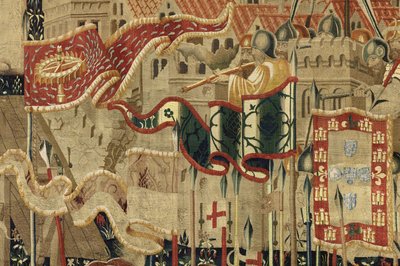 Gobeläng som visar erövringarna av kung Alfonso V av Portugal (Conquistas de Alfonso V de Portugal), Tournai. Detalj. (Ull och siden) av Flemish School